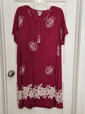 Dee Dees Pink Rayon Dress Size L Fish Leisure Beachy Summer 90s Teacher Core